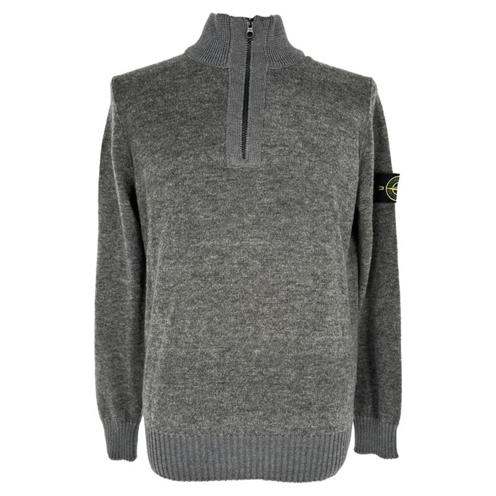 Stone Island Half-Zipped Knitted Sweater in Grey Wool